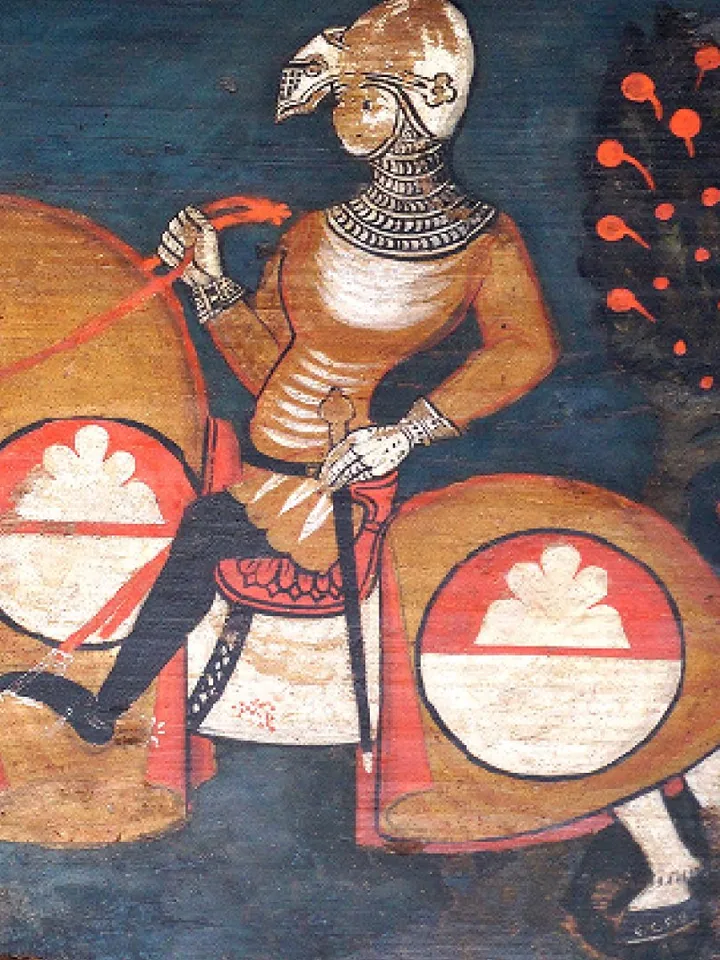 Cavaliere con le insegne dei Chiaramonte, pittura su tavola del Trecento